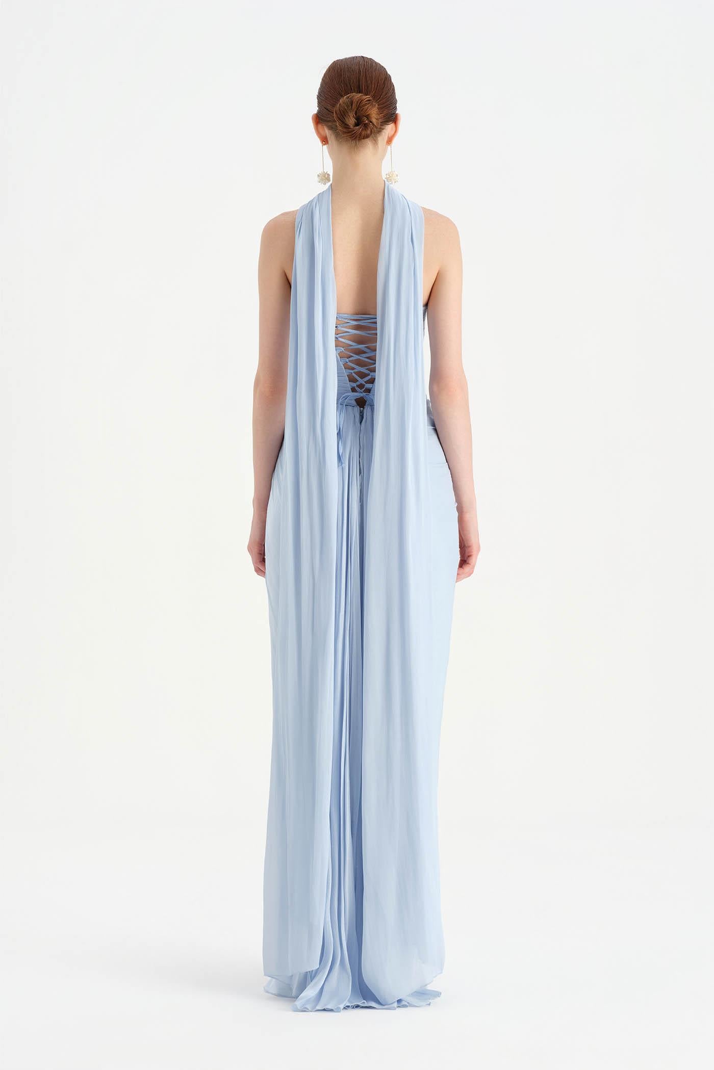 Shiny Organze Evening Dress with Pleats Draping and Shawl - 26002C