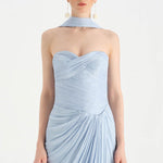 Shiny Organze Evening Dress with Pleats Draping and Shawl - 26002C