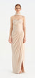 Korseli Boyun Şallı Piliseli Parlak Abiye Elbise - 26002C - Açık Bej