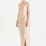 Shiny Organze Evening Dress with Pleats Draping and Shawl - 26002C