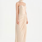 Shiny Organze Evening Dress with Pleats Draping and Shawl - 26002C