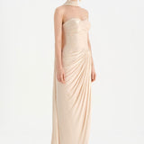 Shiny Organze Evening Dress with Pleats Draping and Shawl - 26002C