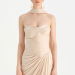 Shiny Organze Evening Dress with Pleats Draping and Shawl - 26002C