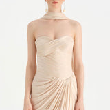 Shiny Organze Evening Dress with Pleats Draping and Shawl - 26002C