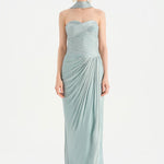 Shiny Organze Evening Dress with Pleats Draping and Shawl - 26002C