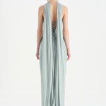 Shiny Organze Evening Dress with Pleats Draping and Shawl - 26002C