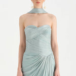 Shiny Organze Evening Dress with Pleats Draping and Shawl - 26002C