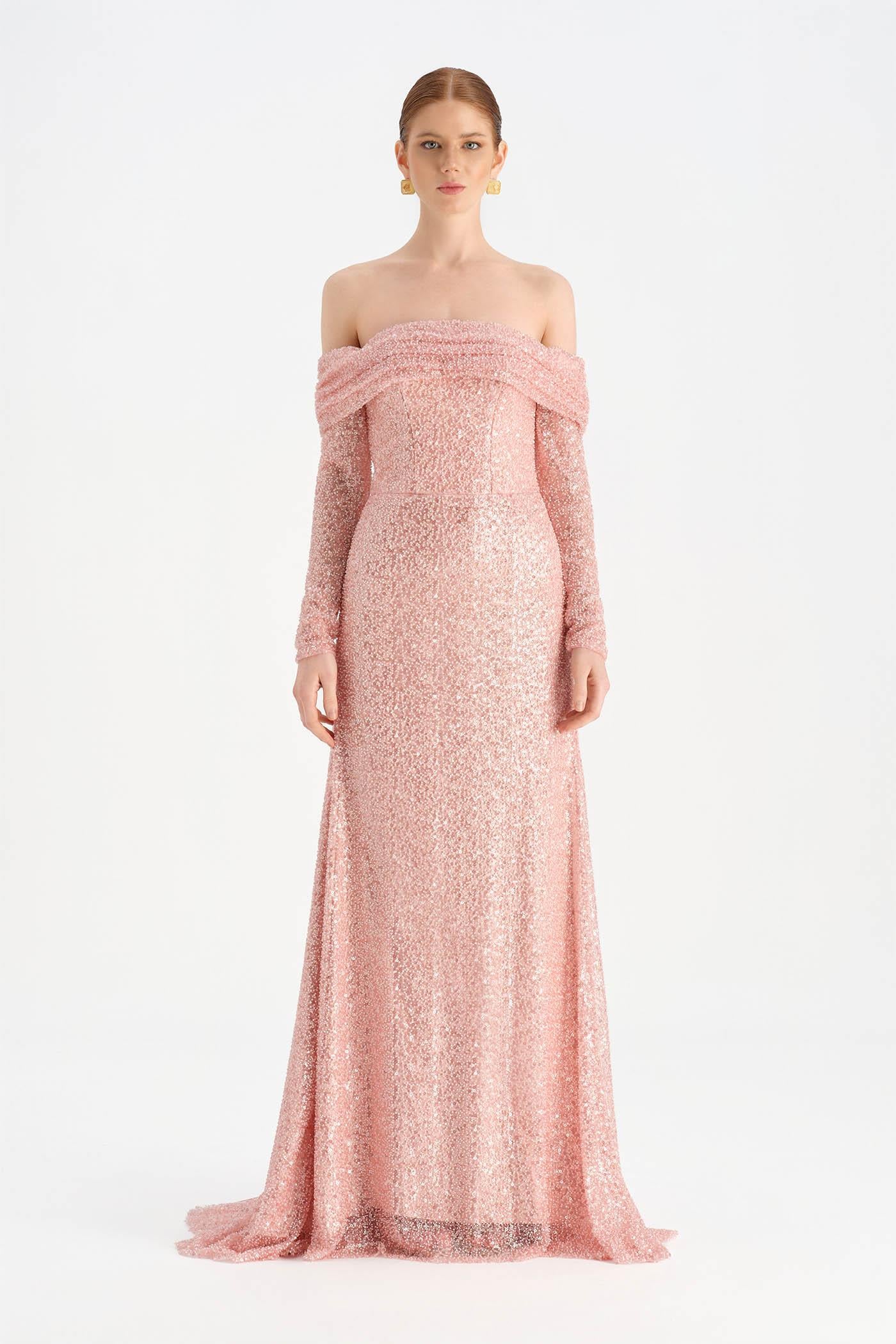 Straplez Taşlı Abiye Elbise - 26051C