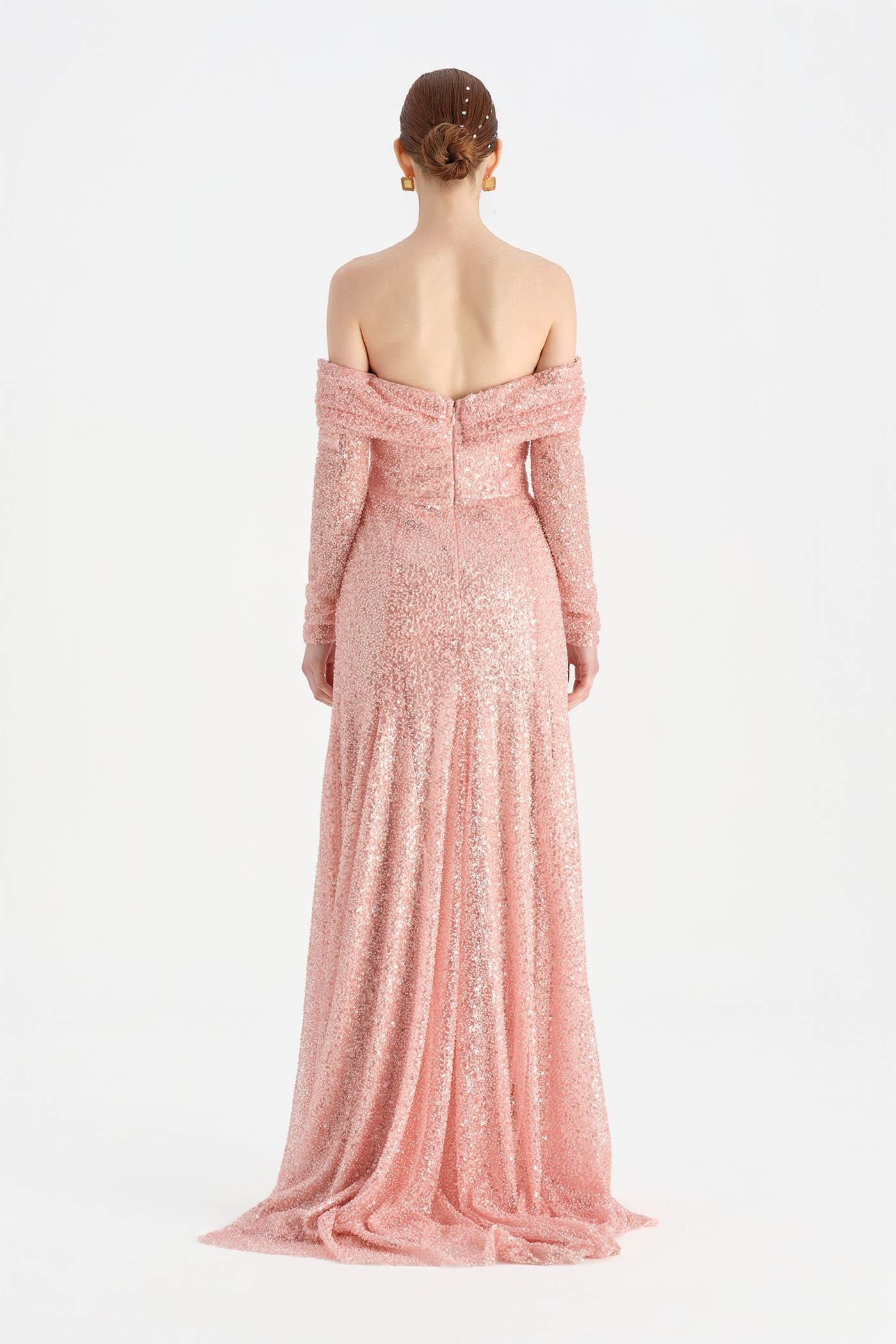 Straplez Taşlı Abiye Elbise - 26051C