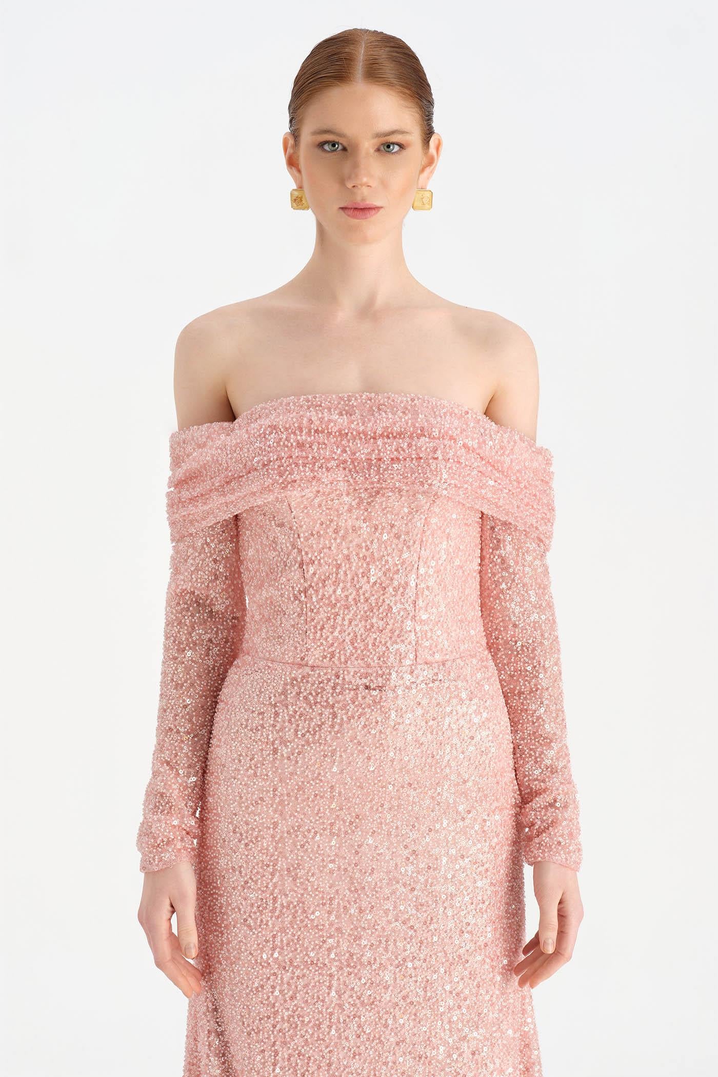 Straplez Taşlı Abiye Elbise - 26051C