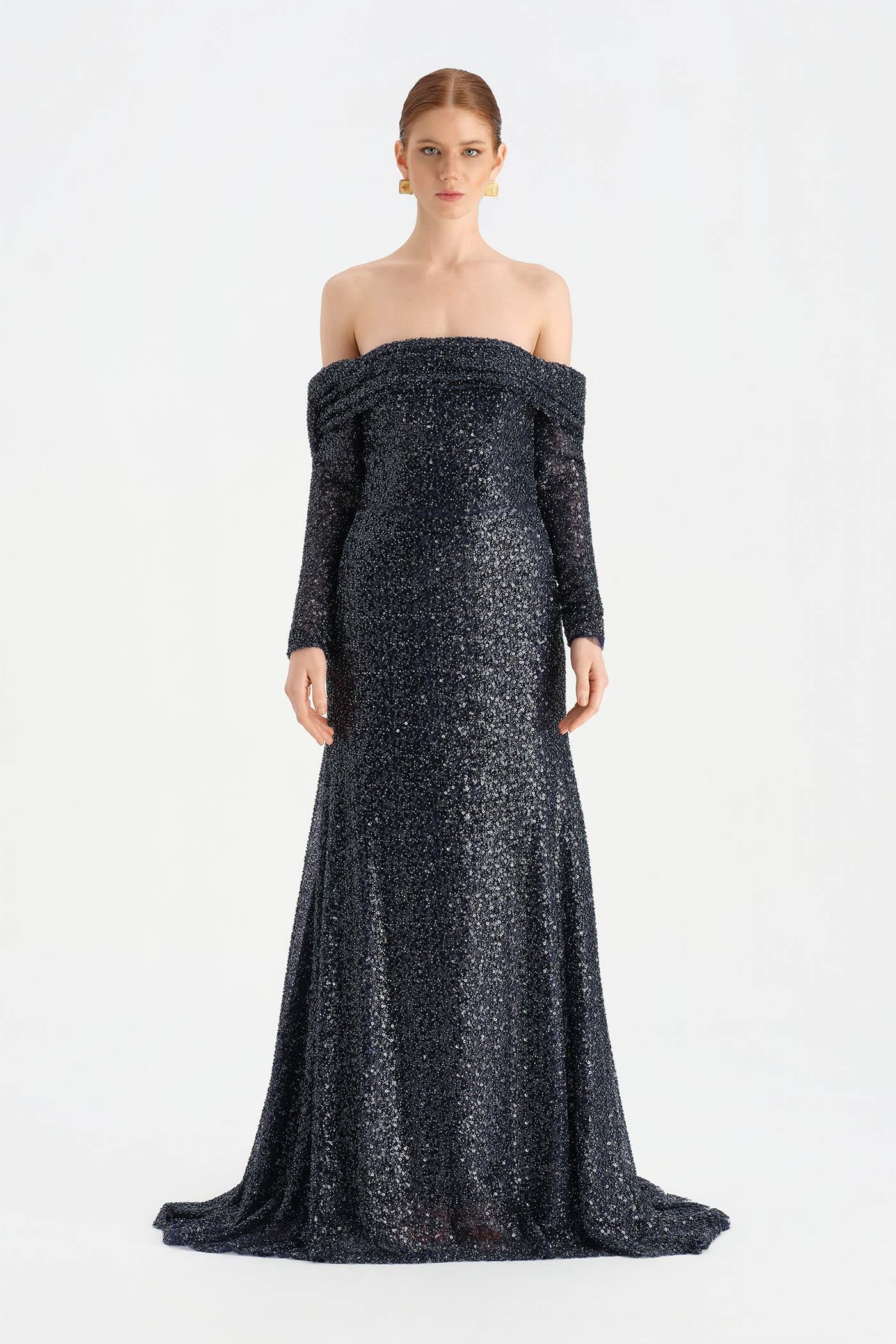 Straplez Taşlı Abiye Elbise - 26051C