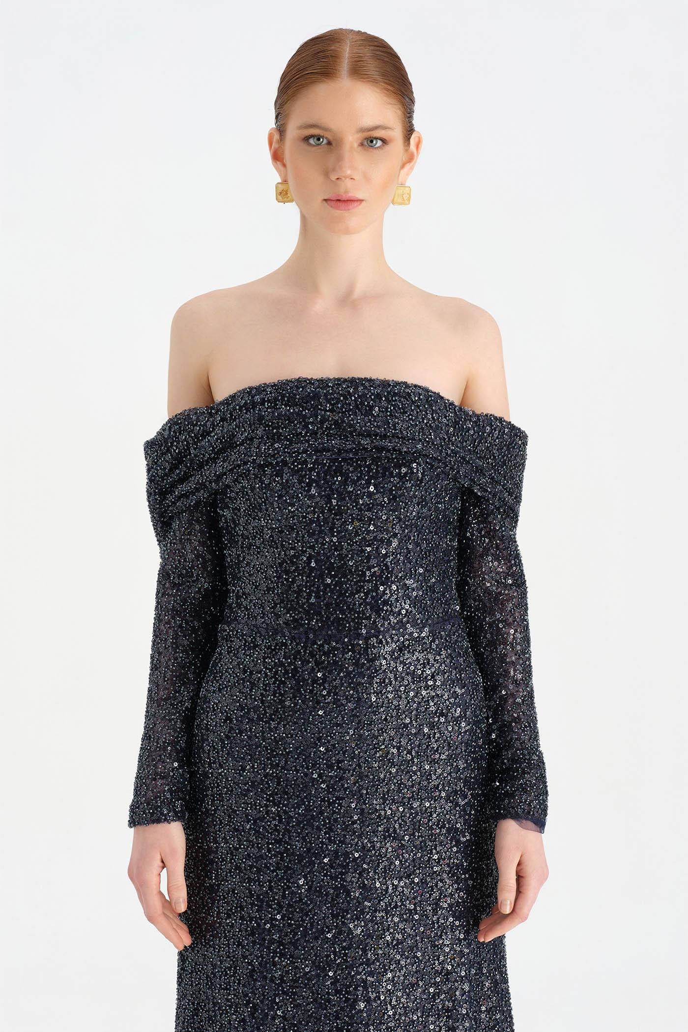 Straplez Taşlı Abiye Elbise - 26051C