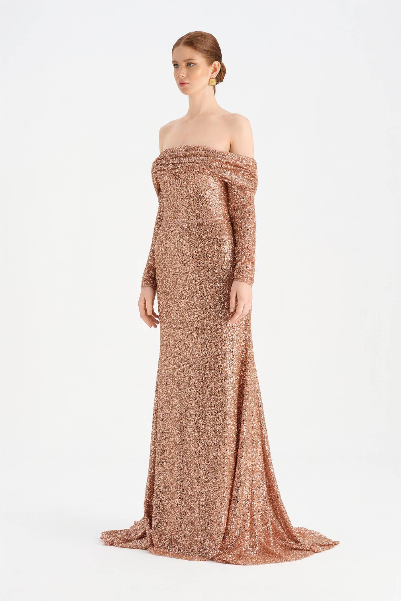 Straplez Taşlı Abiye Elbise - 26051C