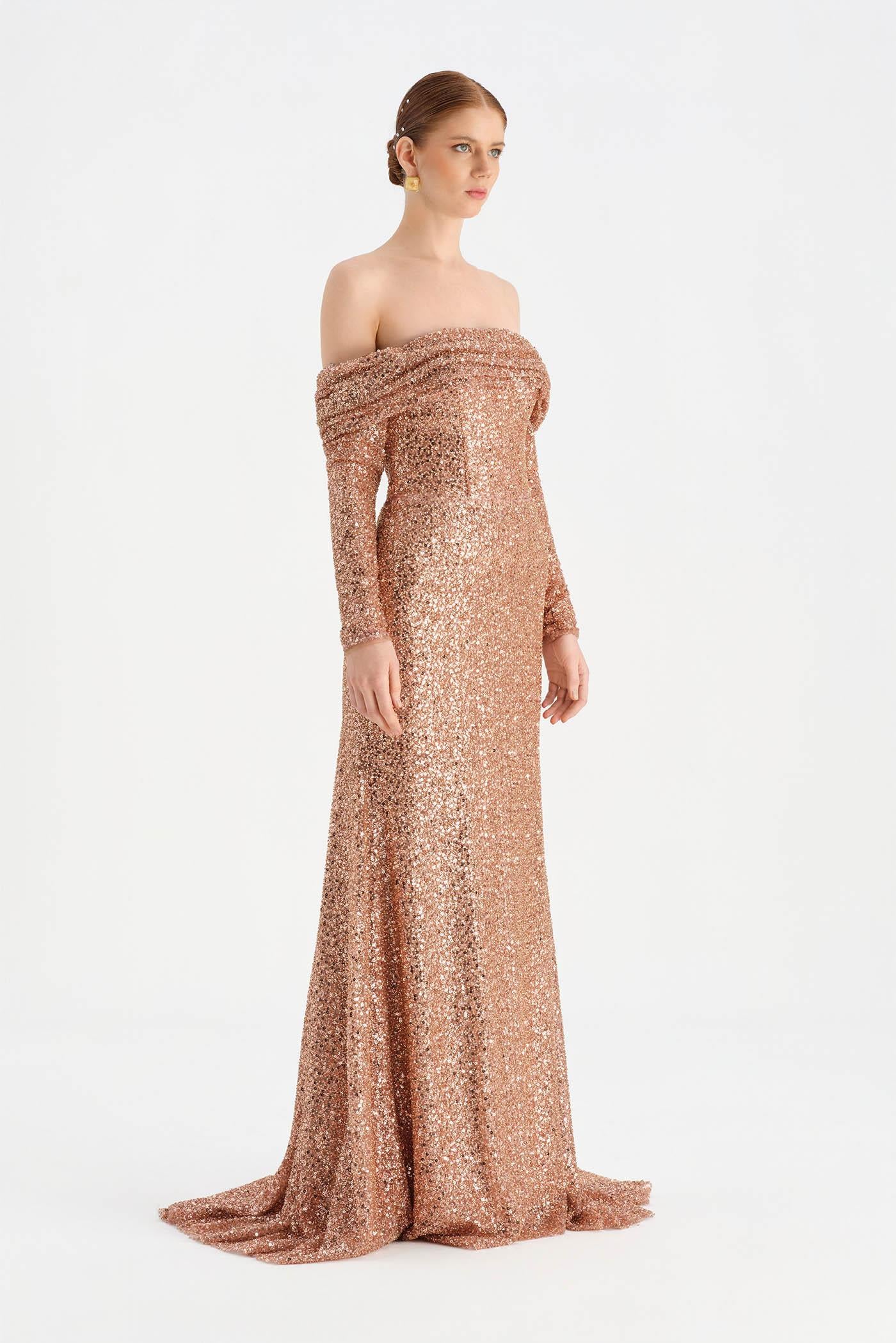 Straplez Taşlı Abiye Elbise - 26051C