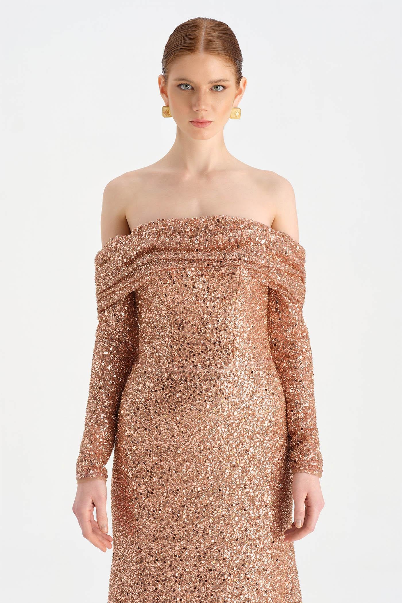 Straplez Taşlı Abiye Elbise - 26051C