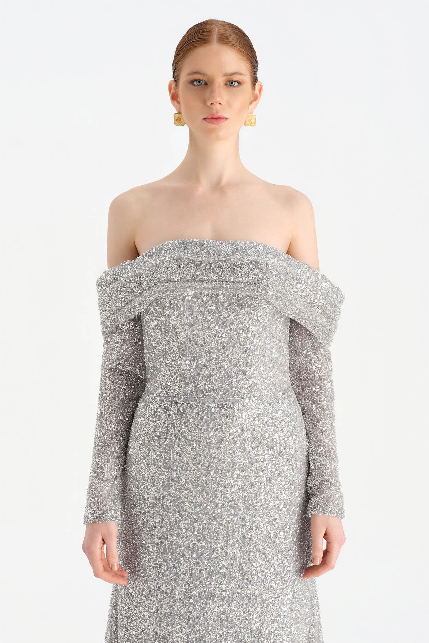 Straplez Taşlı Abiye Elbise - 26051C