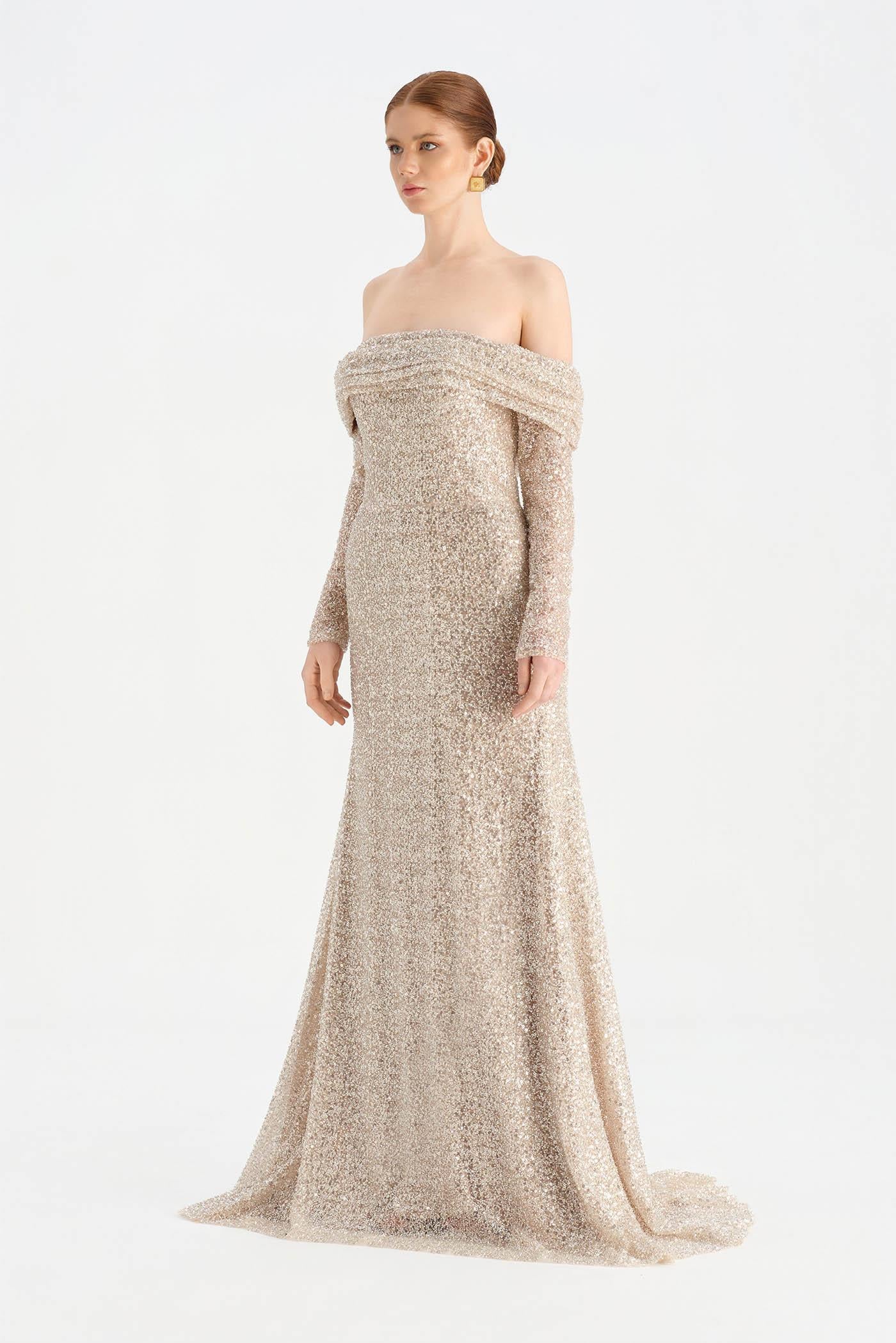 Straplez Taşlı Abiye Elbise - 26051C