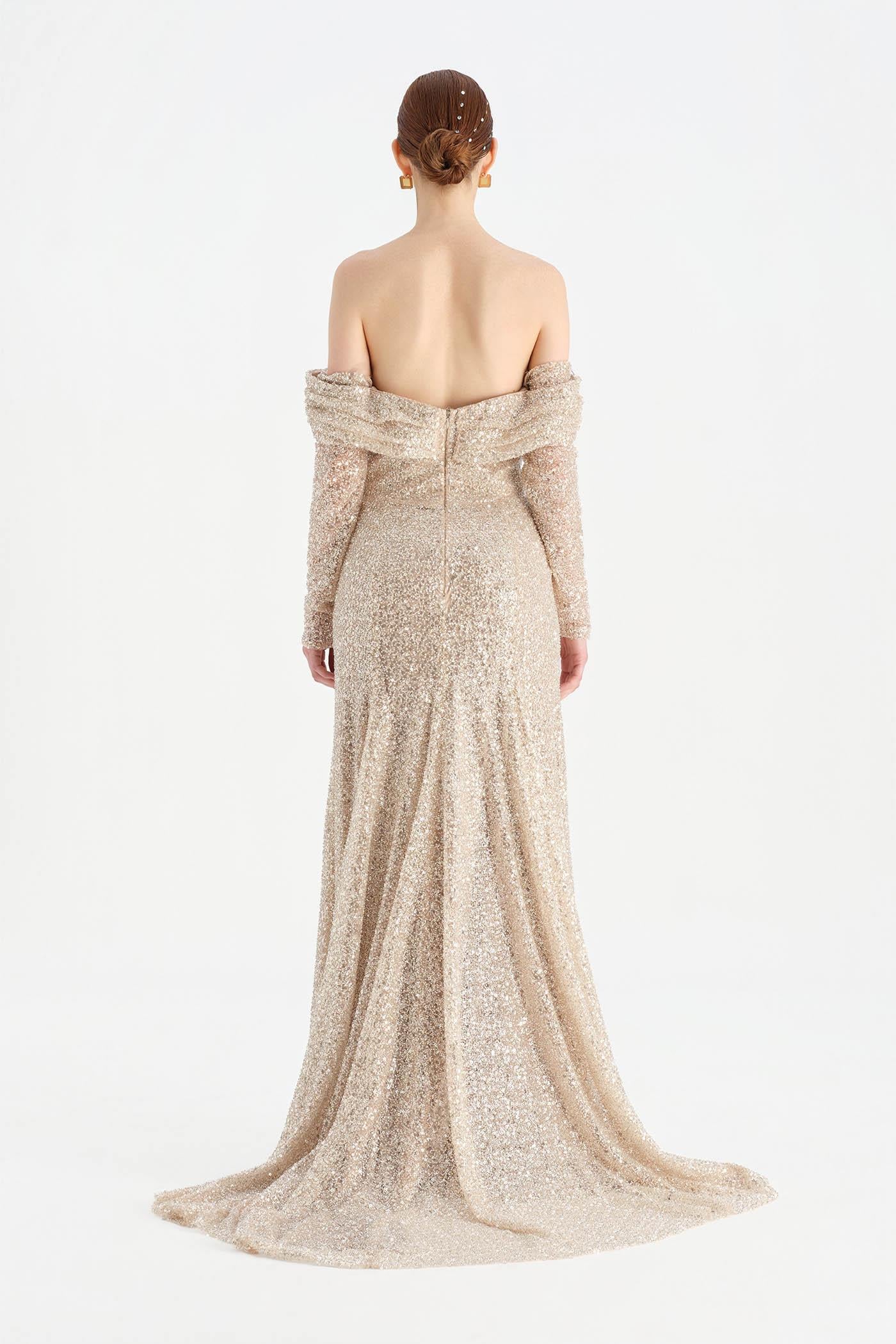 Straplez Taşlı Abiye Elbise - 26051C