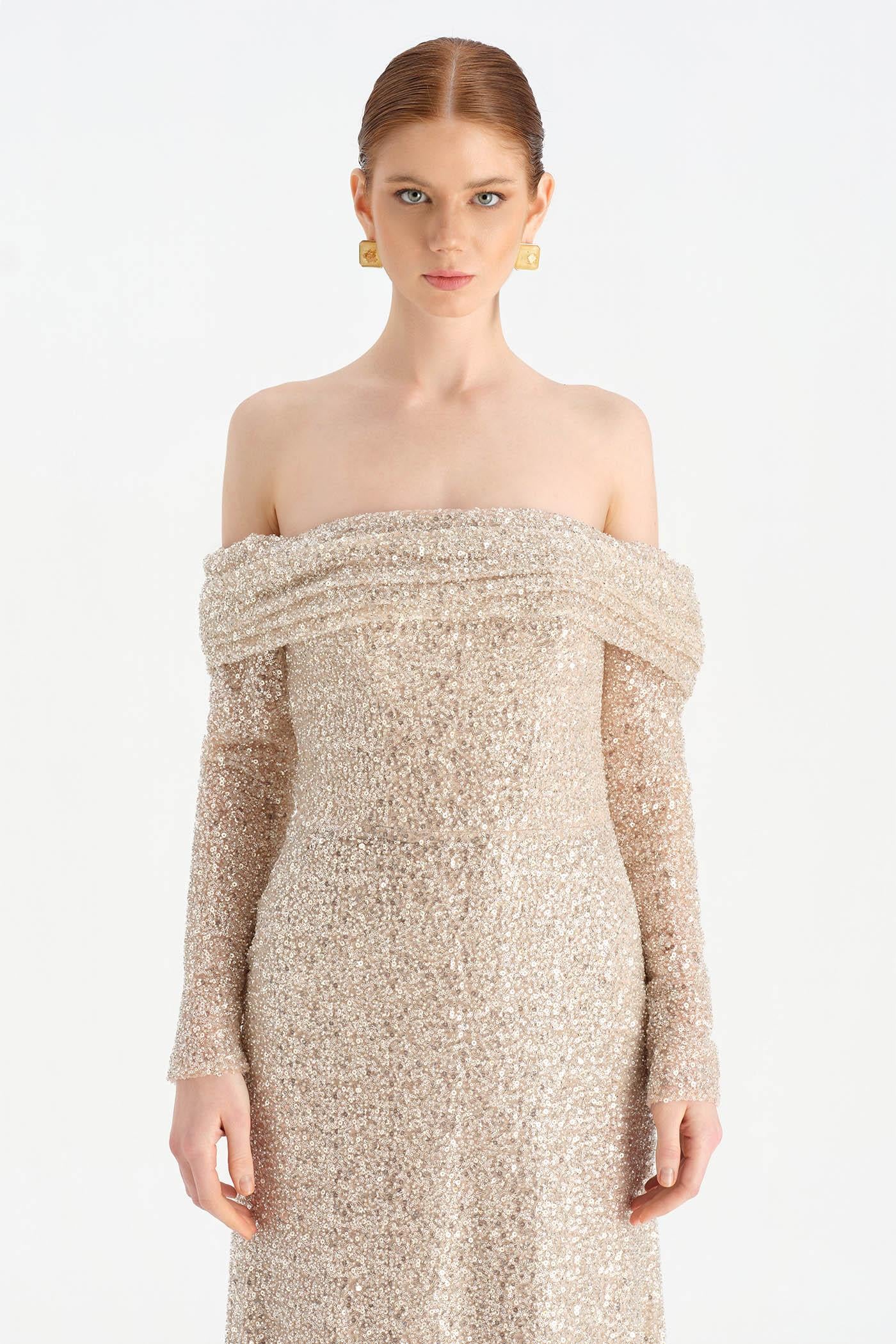 Straplez Taşlı Abiye Elbise - 26051C