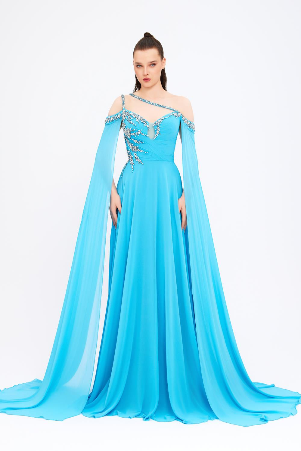 Mambo Couture Mambo Düşük Omuz Kalp Yaka Abiye Elbise - 928MG839 BLUE