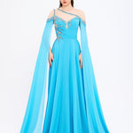 Mambo Couture Mambo Düşük Omuz Kalp Yaka Abiye Elbise - 928MG839 BLUE