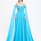 Mambo Couture Mambo Düşük Omuz Kalp Yaka Abiye Elbise - 928MG839 BLUE