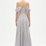 Chiffon Evening Dress with Off-Shoulder Cross Layered Shawl Detail - 26201C