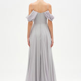 Chiffon Evening Dress with Off-Shoulder Cross Layered Shawl Detail - 26201C