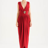 Anvelop Kesim Broş Detaylı Abiye Elbise - 26157C