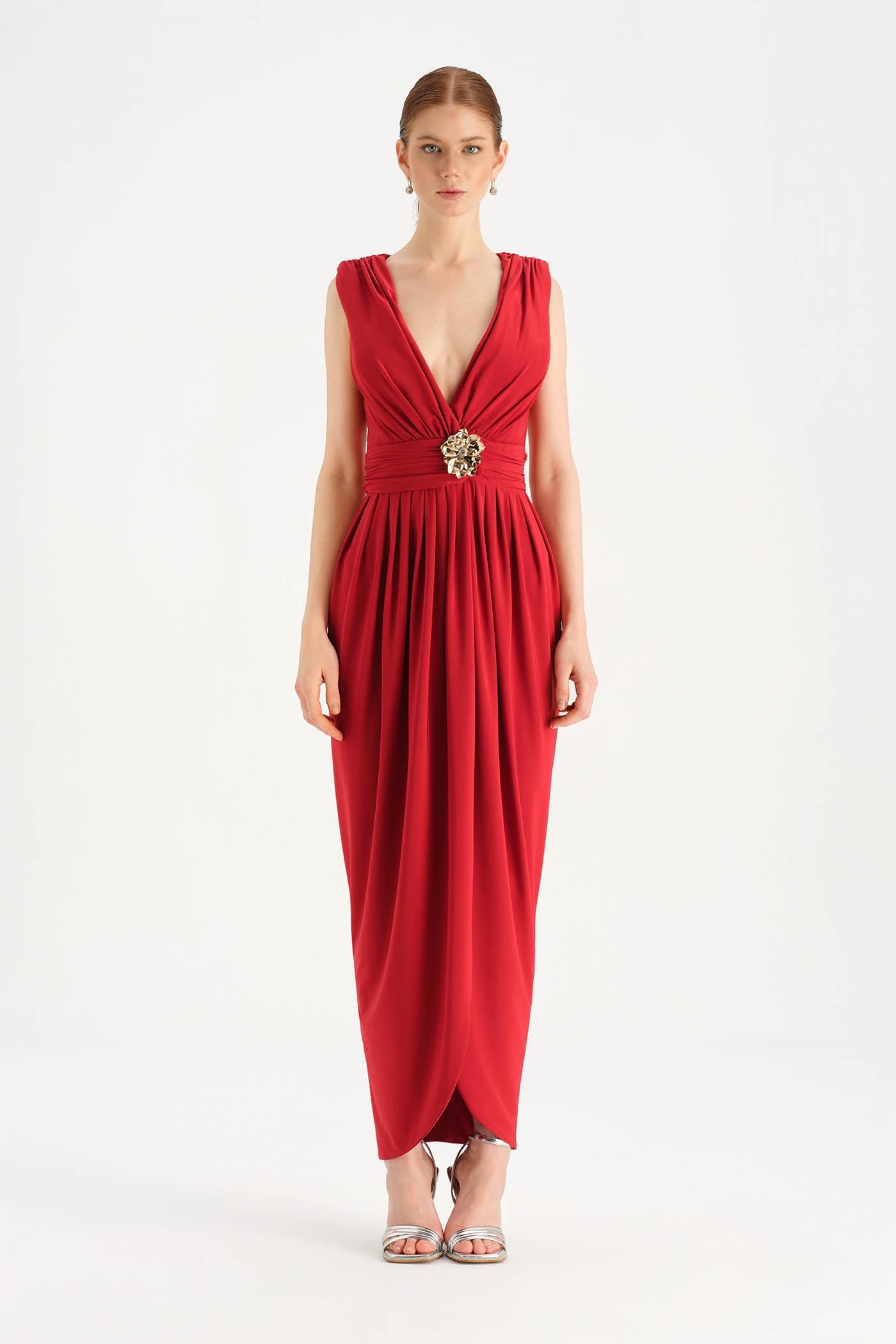 Anvelop Kesim Broş Detaylı Abiye Elbise - 26157C