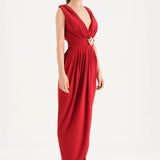 Anvelop Kesim Broş Detaylı Abiye Elbise - 26157C