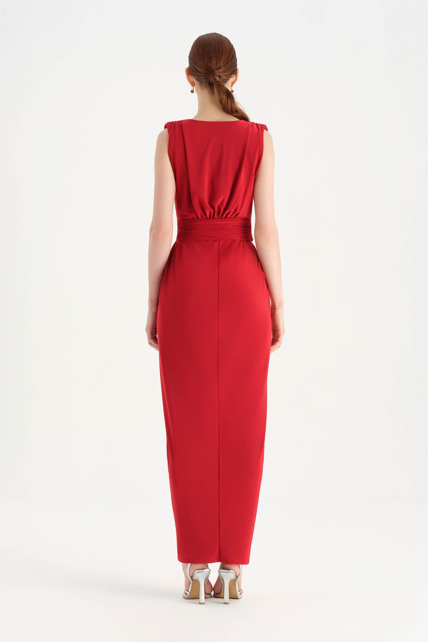 Anvelop Kesim Broş Detaylı Abiye Elbise - 26157C