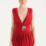 Anvelop Kesim Broş Detaylı Abiye Elbise - 26157C