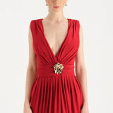 Anvelop Kesim Broş Detaylı Abiye Elbise - 26157C