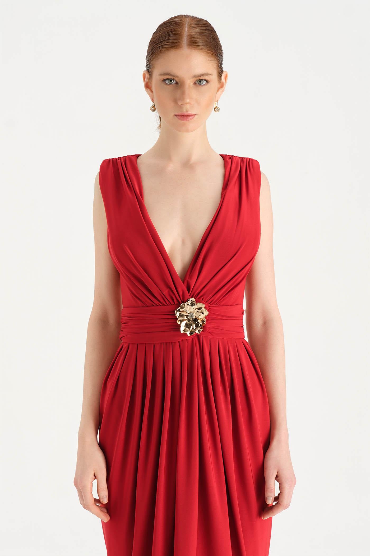 Anvelop Kesim Broş Detaylı Abiye Elbise - 26157C