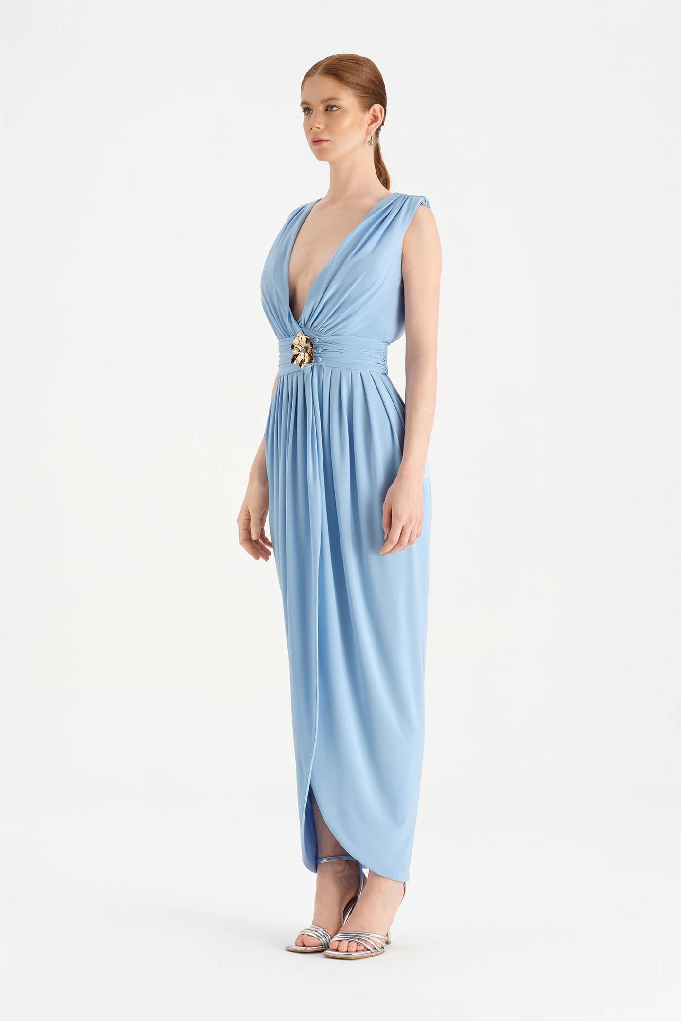 Anvelop Kesim Broş Detaylı Abiye Elbise - 26157C