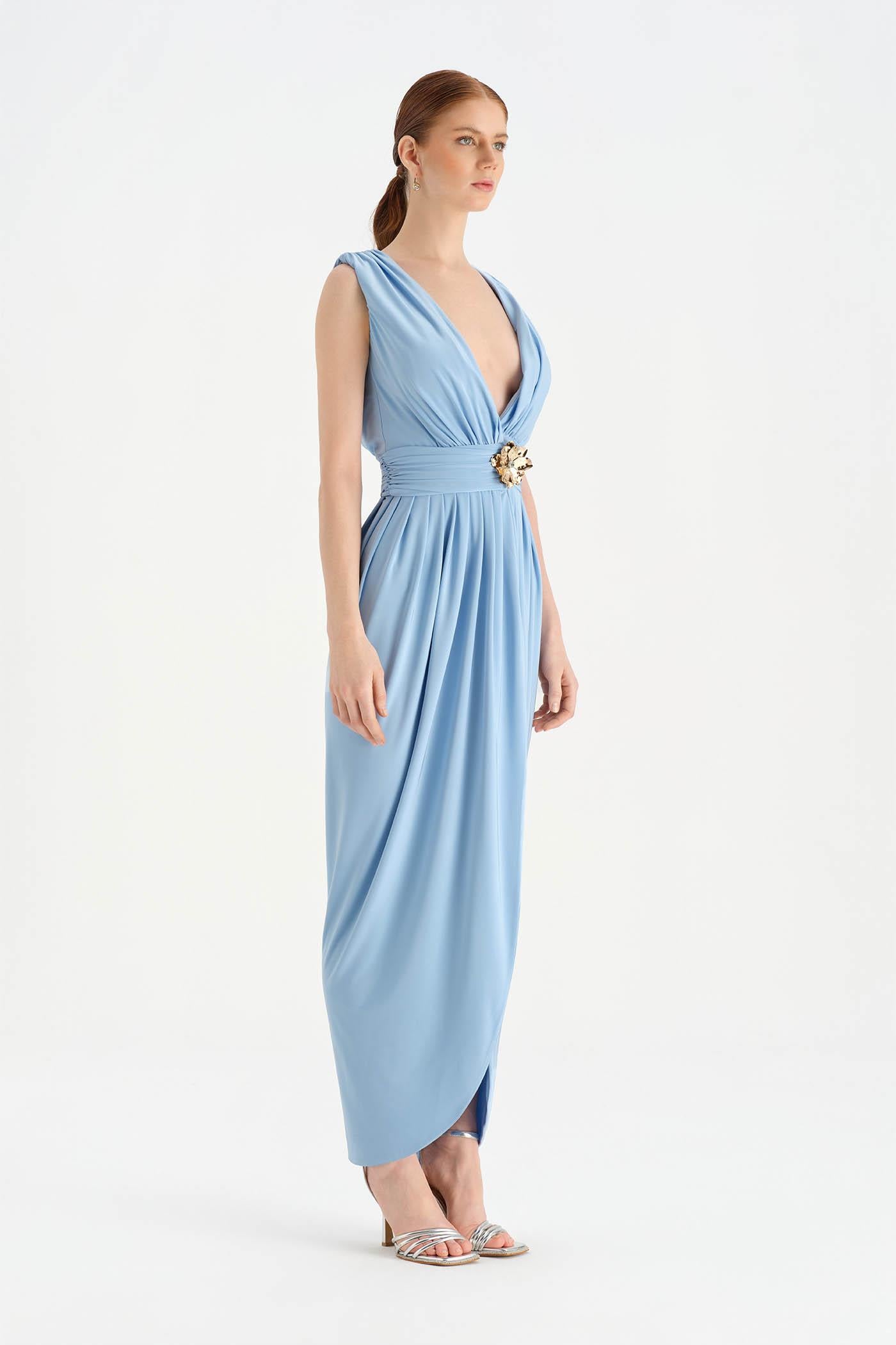 Anvelop Kesim Broş Detaylı Abiye Elbise - 26157C