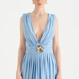 Anvelop Kesim Broş Detaylı Abiye Elbise - 26157C