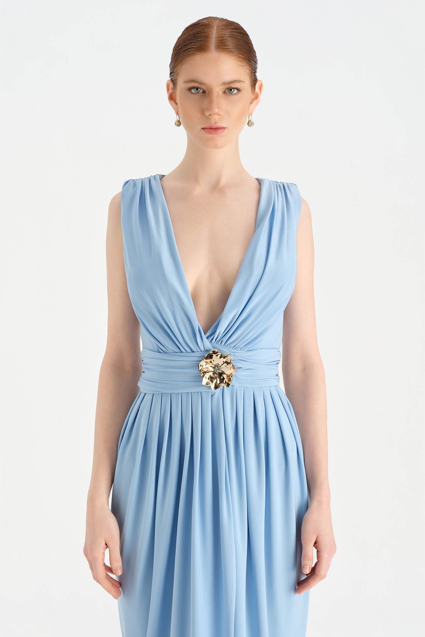 Anvelop Kesim Broş Detaylı Abiye Elbise - 26157C