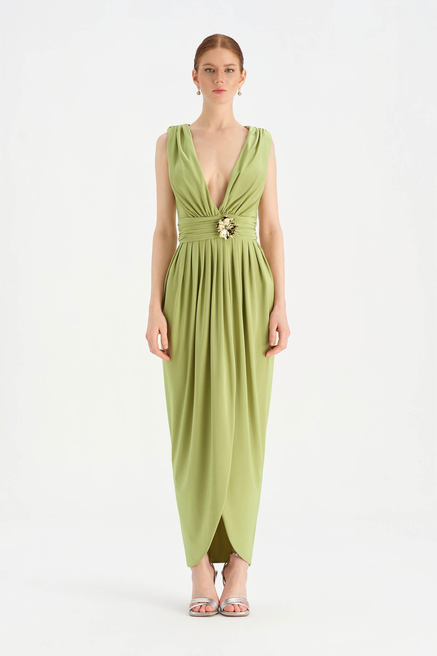 Anvelop Kesim Broş Detaylı Abiye Elbise - 26157C