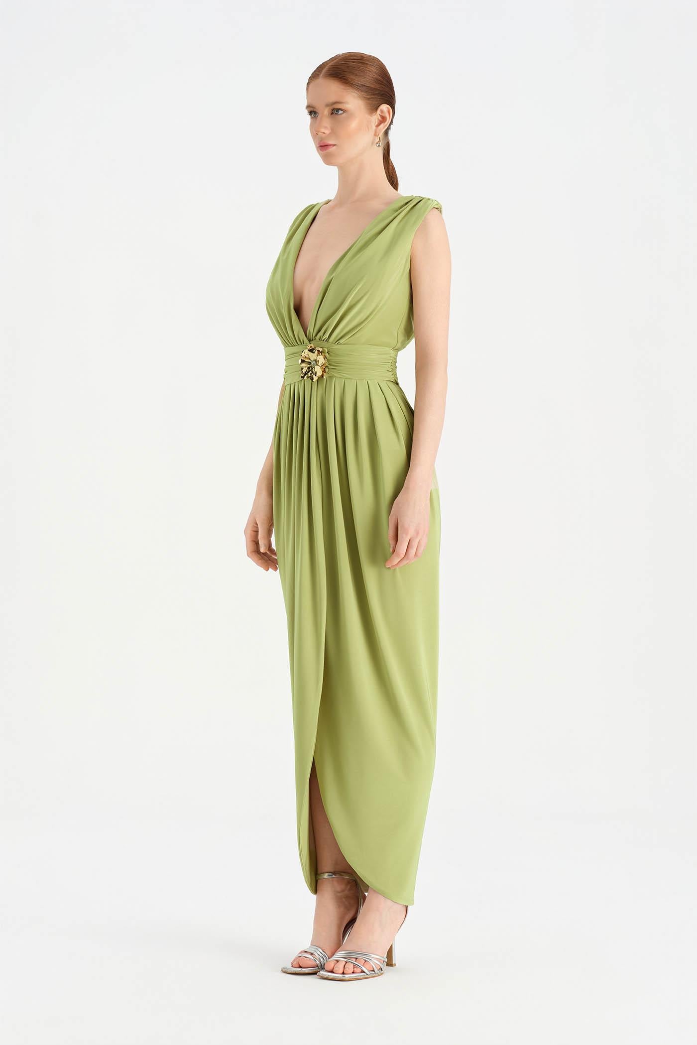 Anvelop Kesim Broş Detaylı Abiye Elbise - 26157C