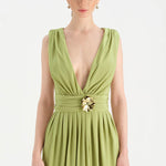 Anvelop Kesim Broş Detaylı Abiye Elbise - 26157C