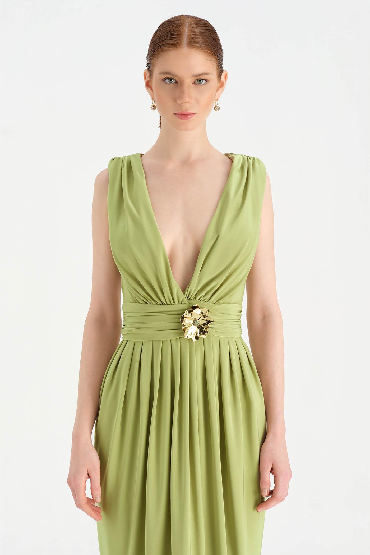 Anvelop Kesim Broş Detaylı Abiye Elbise - 26157C