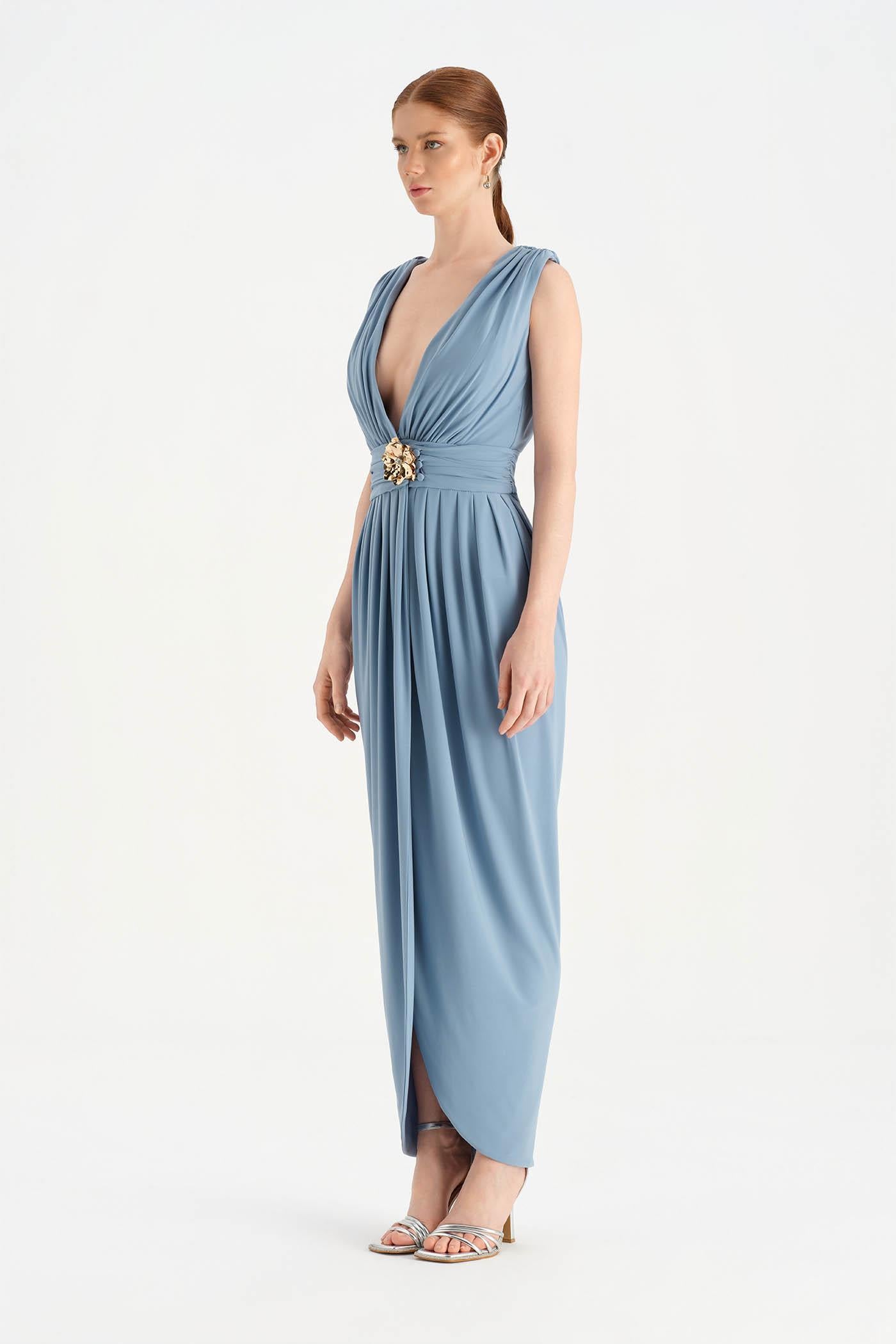 Anvelop Kesim Broş Detaylı Abiye Elbise - 26157C