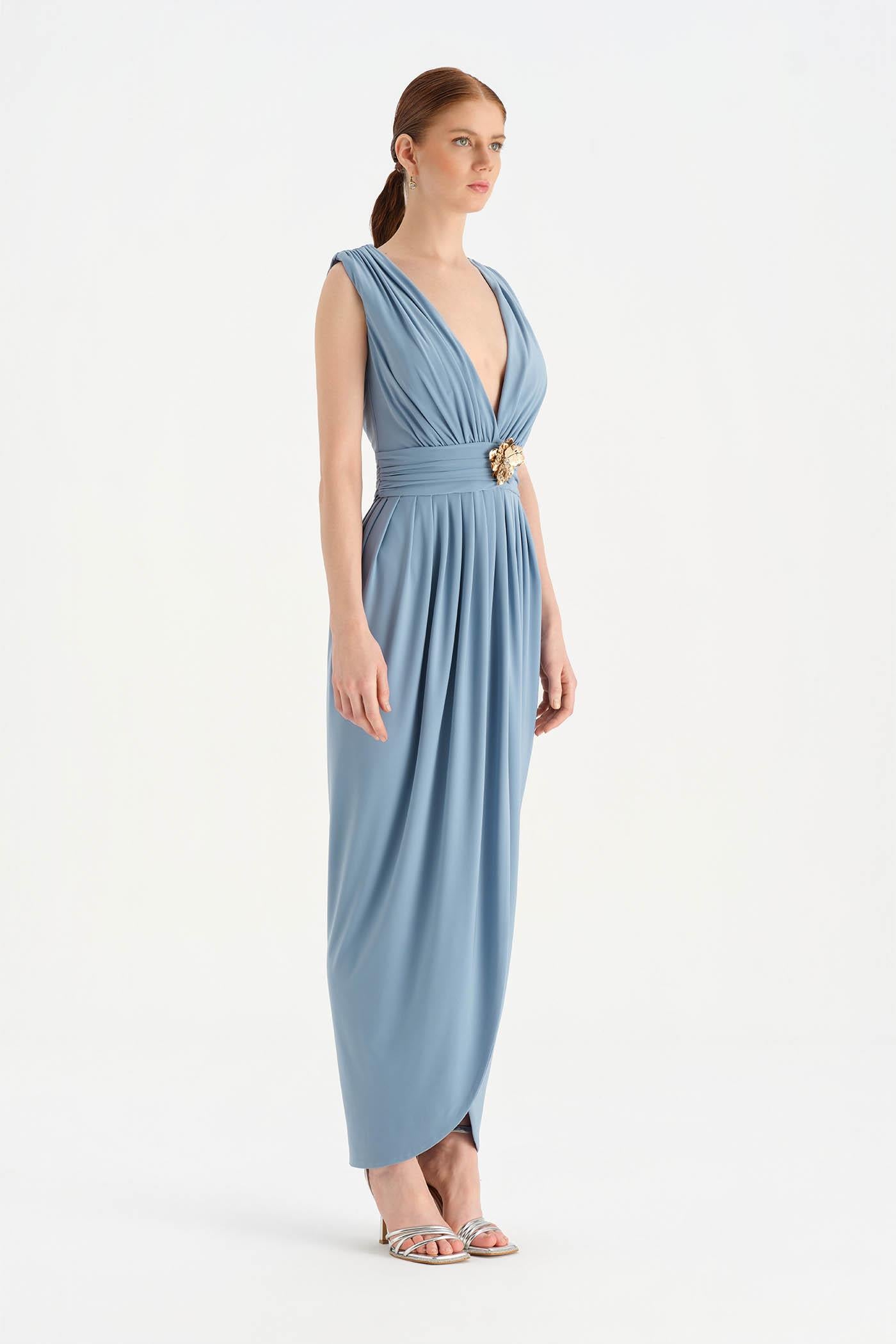 Anvelop Kesim Broş Detaylı Abiye Elbise - 26157C