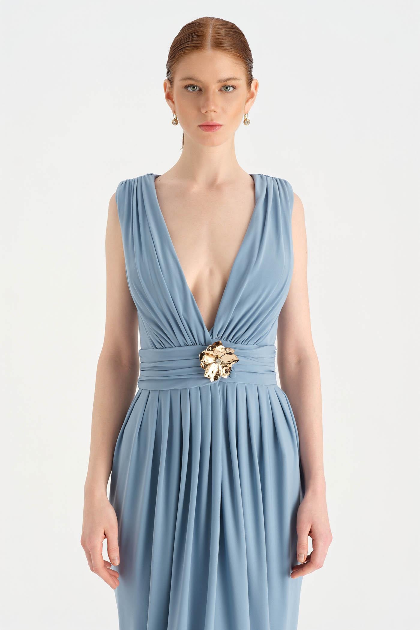 Anvelop Kesim Broş Detaylı Abiye Elbise - 26157C