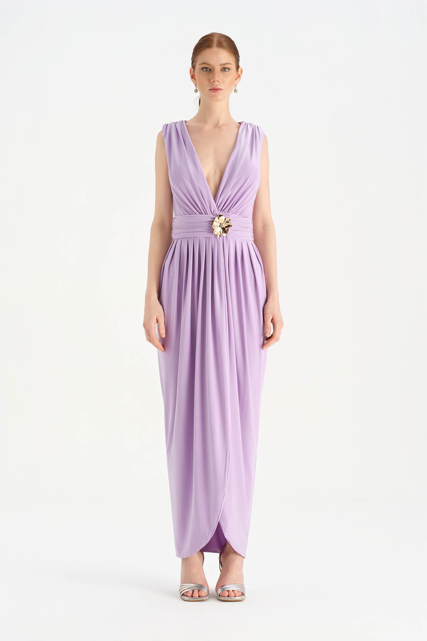 Anvelop Kesim Broş Detaylı Abiye Elbise - 26157C