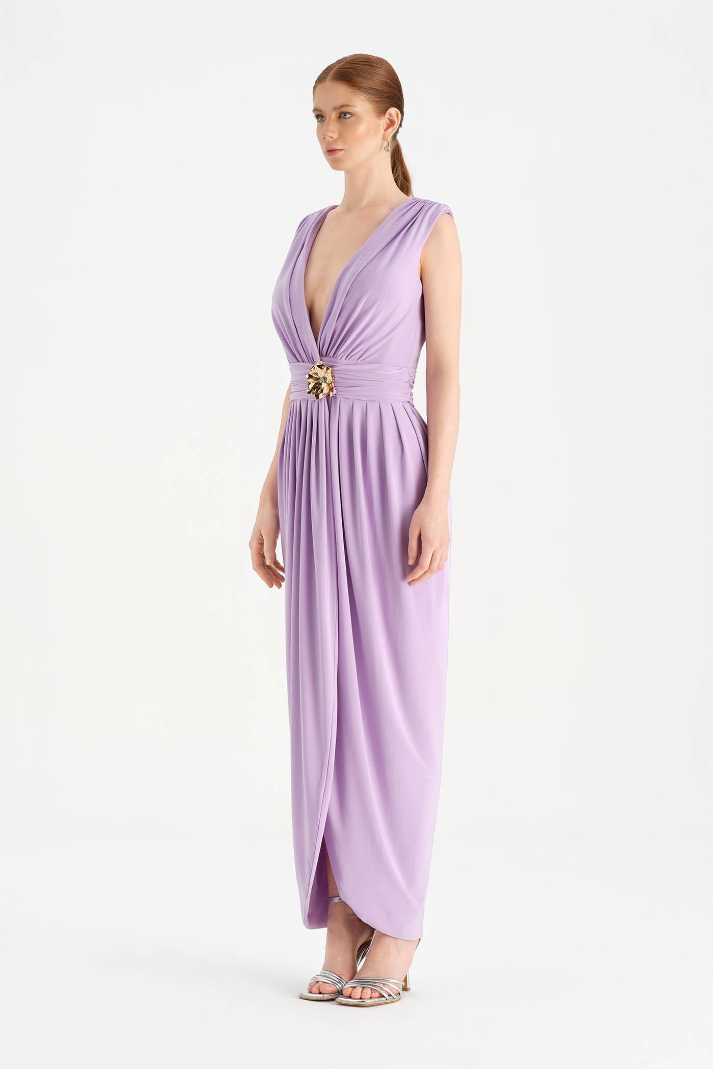 Anvelop Kesim Broş Detaylı Abiye Elbise - 26157C