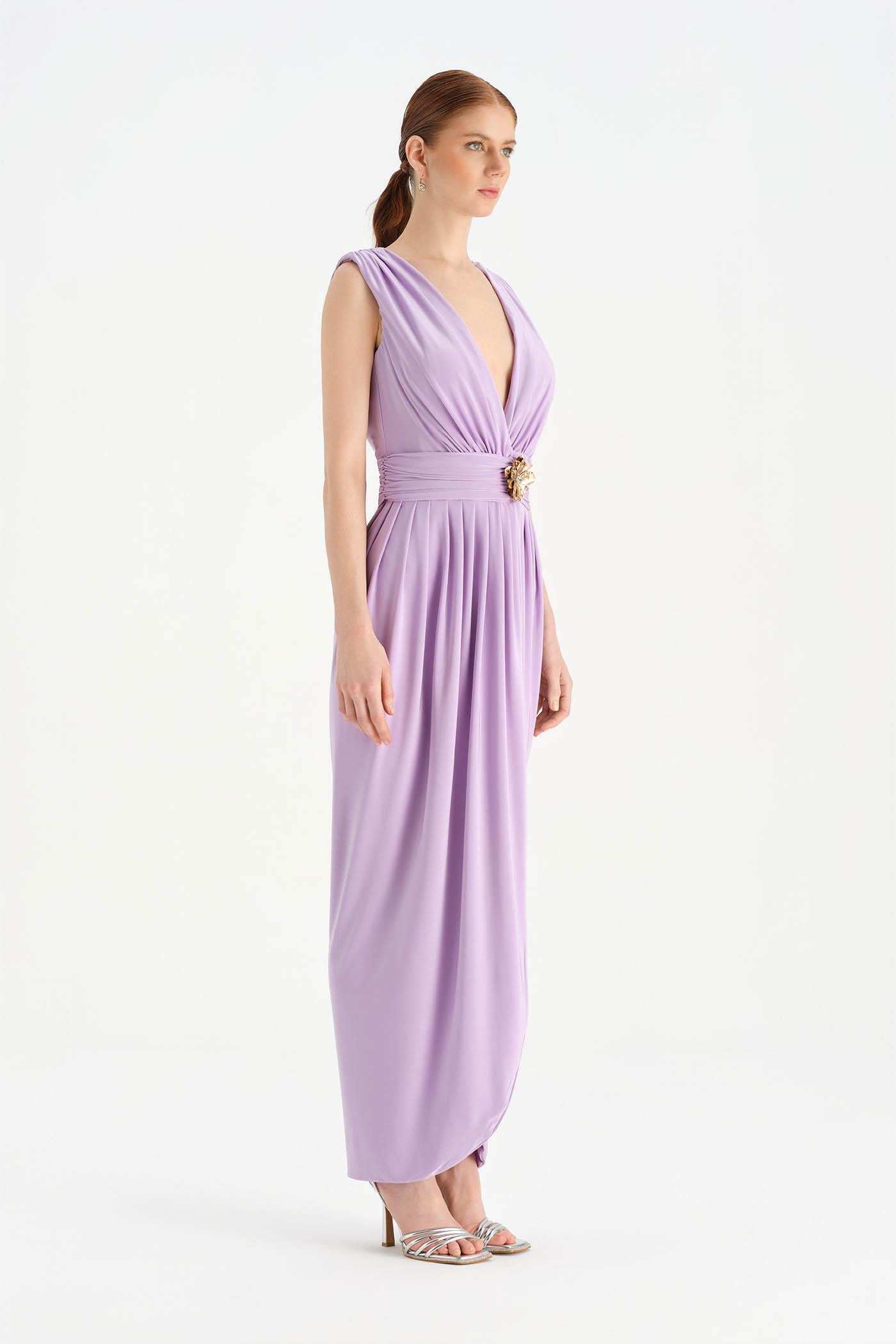 Anvelop Kesim Broş Detaylı Abiye Elbise - 26157C