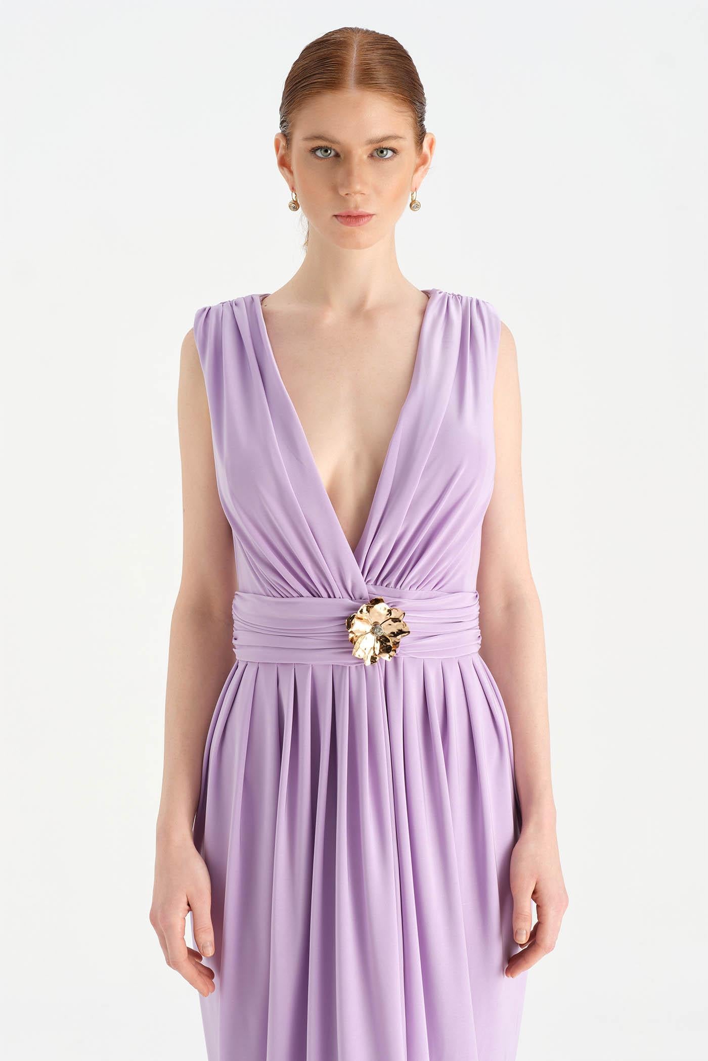 Anvelop Kesim Broş Detaylı Abiye Elbise - 26157C